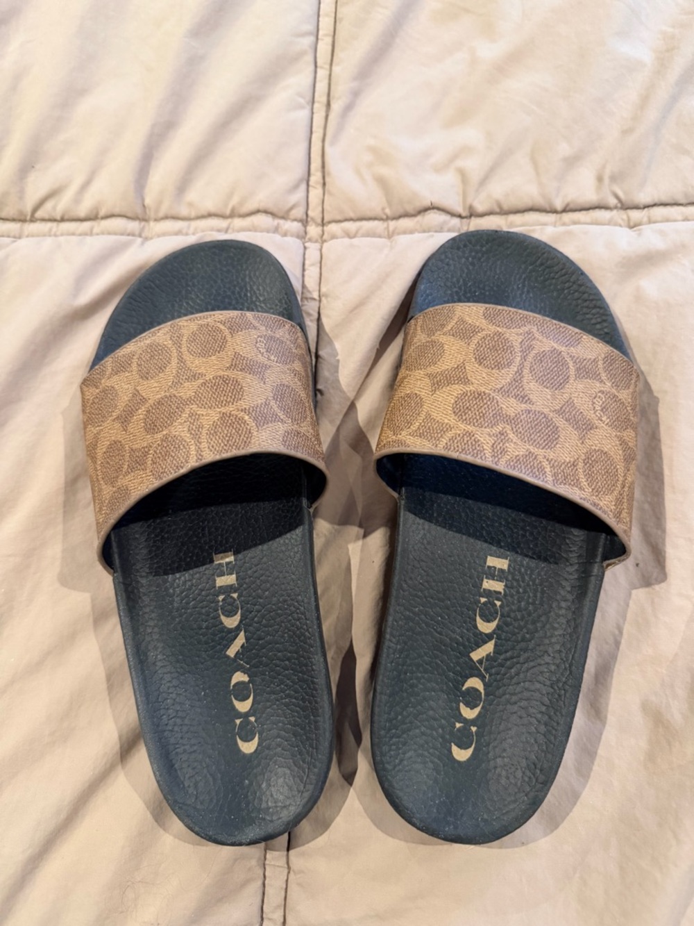 Coach Brown Signature Logo Slide Sandals with Black Footbed